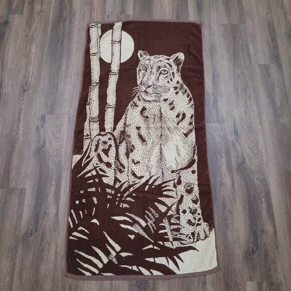 Vintage 1970's Mod Brown Sexy Leopard Beach Towel 2-sided Franco 23" x 47" - Picture 1 of 4